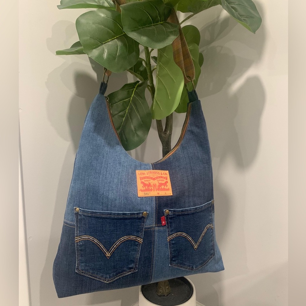 Levi's Denim Upcycled Boho Bag with Front Pocket Detail
